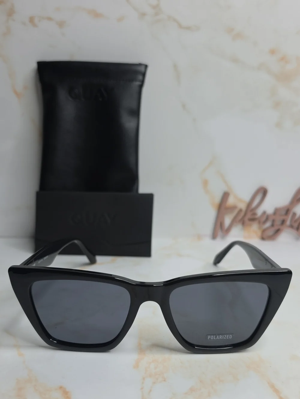 Quay Australia Call The Shots Black Cat-Eye Polarized Sunglasses New